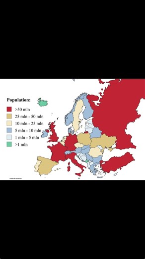 POPULATION MAP OF EUROPEAN COUNTRIES #shorts #viralshorts #map #geography #europe #country