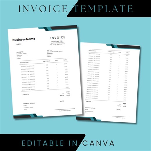 Invoice Template Canva | Proforma Invoice & 2 Page Invoice | Editable Minimal Invoice for Small Business