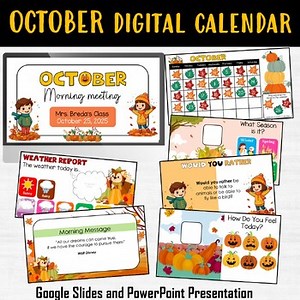 October Digital Morning Meetings, Fall Digital Calendar, Google slides & PPT