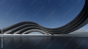 Animated futuristic architecture in the form of waves layered layers. 3D illustration render