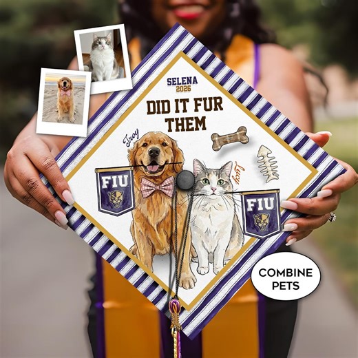 Custom Pet Portrait Grad Cap Topper, Personalized Did It Fur Them Grad Decoration, College Logo Gift, Pet Lovers Graduation 2026 - Etsy