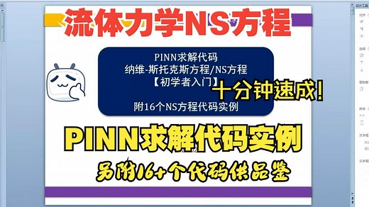 流体力学NS方程PINN求解代码实例讲解【十分钟速通PINN代码】【附带源代码16 】