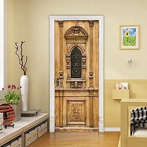 3D Door Stickers Murals Peel and Stick DIY Door Wallpaper Removable PVC Waterproof Door Decals Self-Adhesive Wall Covers Retro wooden Door Poster for Bedroom Living Room Decor 30.3 x 78.7 inch
