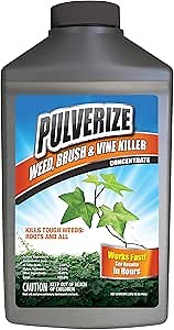 Pulverize Weed Brush and Vine Killer, Fast Acting, Non-Staining, Safe for People and Pets, All Year Round, Herbicide for Poison Ivy, Vines, and Weeds, Concentrate - 32 oz.