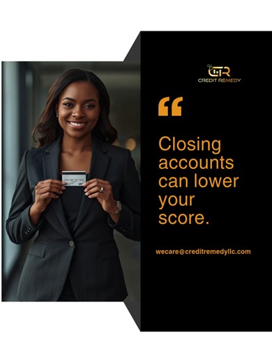 Many people think closing a credit card improves their credit. In reality, closing older accounts can shorten your credit history and reduce your available limit. Both can push your score down. Before closing any account, understand how it affects your credit profile. Learn how credit structure works at creditremedyllc.com. #CreditRemedy #CreditRepair #CreditEducation #CreditTips #FinancialLiteracy