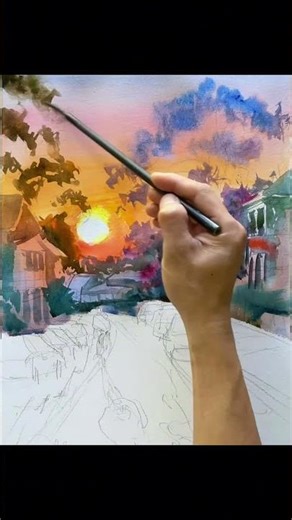 Painting Motion and Light in Watercolour | Cyclist and Cars at Sunset Demo #watercolourpainting