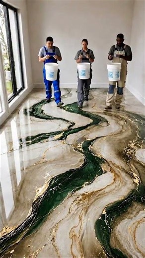 Luxury Metallic Epoxy Floor Design 😍 Emerald Green + Off White + Gold Marble Effect | 3D Epoxy