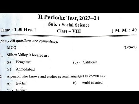CLASS-8 Social Science (SST)/ PT-2 Exam Qestion Paper / KV CBSE / Periodic Test-2 Kendriya Vidyalaya