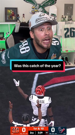 THIS HAS TO BE CATCH OF THE YEAR… Eagles fan reacts to Ja’marr Chase INSANE toe tap touchdown vs the Texans! #nfl #nflfootball #bengals #jamarrchase #joeburrow