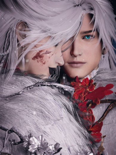 Got the Plum's Promise outfit with this white hair! I just wanted the cape and this is the first draw hairstyle I spent my harmonic core on. (Only in one photo, he’s in his own Penglai Peak outfit) 🖤 #wherewindsmeet #wwm #wwmontiktok #wwmpartnership