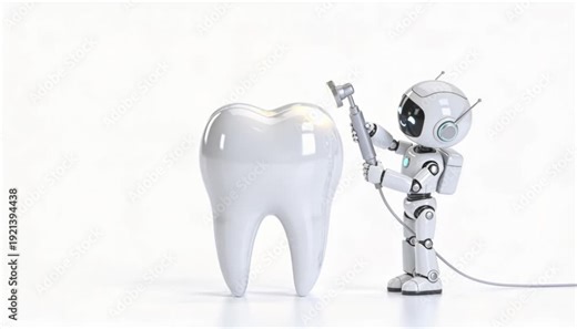 tiny cartoon dentist robot polishing massive tooth perfect for world oral health day