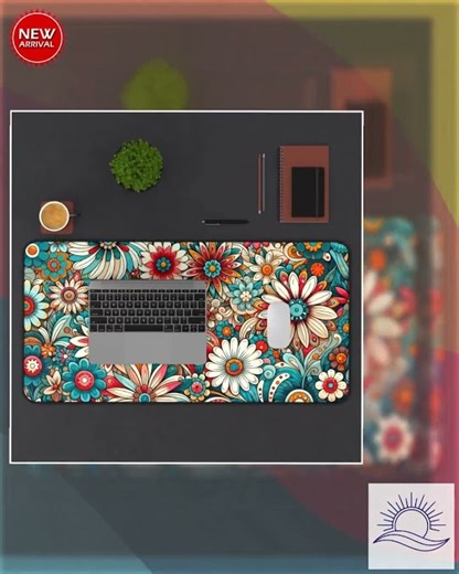 Floral Desk Mat: Retro Flower Pattern - Boho Office Decor