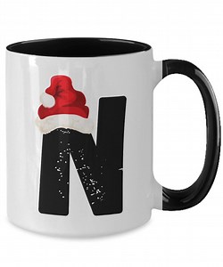 Monogram Letter “N” Christmas Coffee Mug With Santa Hat On - Etsy Australia
