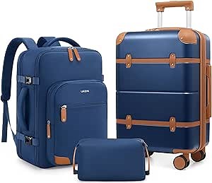 Luggage Sets 3 Piece, Expandable 100% PC Hardshell Suitcase with Spinner Wheels, 20in Suitcase Set with TSA Lock for Women, Carry On Luggage with Travel Backpack