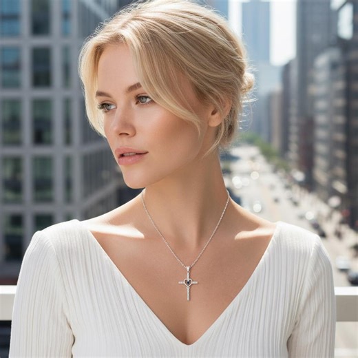 18k White Gold Cross Necklace Diamond Sapphire Pendant Solid Gold Jewelry Minimalist Cross Chain - Etsy