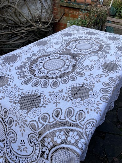 Vintage Lace Tablecloth Table Covering Beige Tea Party Nottingham Lace Damaged - Etsy