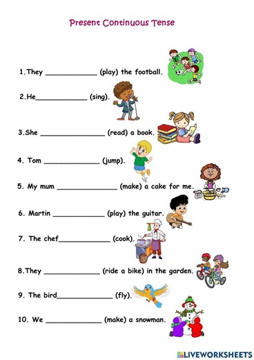 Present Progressive Tense interactive activity for primary 3 worksheet