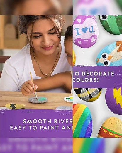 NATIONAL GEOGRAPHIC Rock Painting Kit - Arts and Crafts Kit for Kids, Paint & Decorate 15 River R...