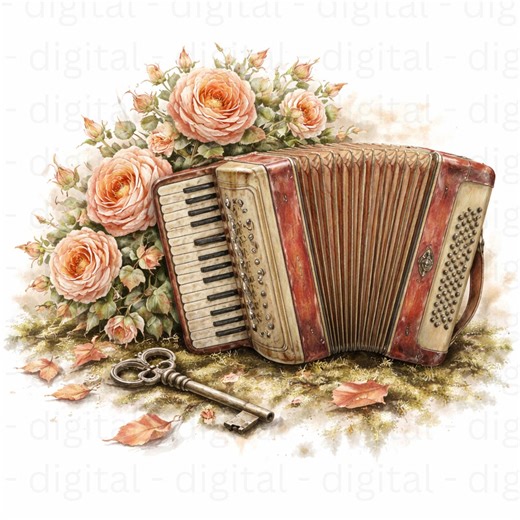 10 JPG, Musical Instrument Clipart, Vintage Piano, Accordion, Trumpet, Shoes, Guitar Digital Download - Etsy