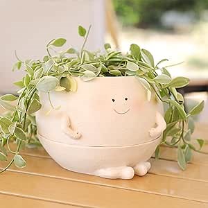 Smiley Face Self Watering Planter Pots for Indoor Outdoor Plant with Drainage Hole, Cheerful Kids Face Planters Pots Lovely Gift for Mother's Day, Christmas