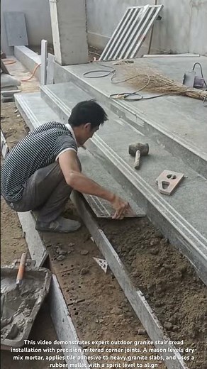 Precision Outdoor Granite Stair Tread & Miter Corner Installation #shorts 🏛️📐