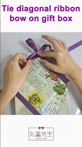How to tie ribbon bow around gift box diagonally #giftwrapping