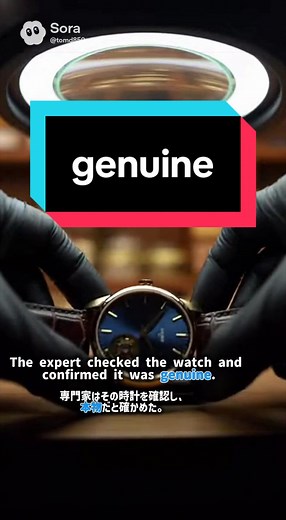 「本物の」って英語で言える？ genuine 意味：本物の / 心からの 品詞：形容詞 比較級：more genuine 最上級：most genuine 例文 1. This watch is genuine. この時計は本物だ。 2. She gave me a genuine smile. 彼女は心からの笑顔を見せた。 3. That painting is a genuine Picasso. その絵は本物のピカソだ。 4. He showed genuine concern. 彼は本当に心配していた。 5. We sell only genuine products. 私たちは本物の商品だけを販売しています。 #英語 #英単語 #英語勉強 #英検準1級 #englishlearning