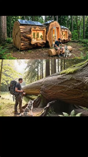 This man Built a House INSIDE a Tree Trunk#treehouse #crafting #asmr #airestoration #aigenerated