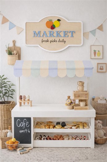 Personalized Kids Market Sign | Wooden Playroom Market Decor | Laser Cut Birch & Acrylic | Toy Kitchen Wall Sign | Farmers Market Play Sign - Etsy