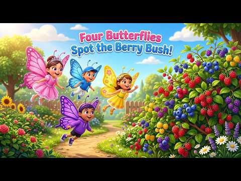 Four Butterflies Learn Fruits from Berry Bush | Berry Garden Learning, Fun & Nursery Rhyme for Kids🍇