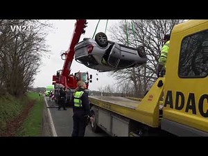 VN24 - Crane recovery after car crash in the woods - driver was very lucky