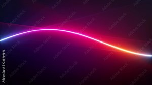 looping 3d animation of a wavy neon line glowing in the dark. Abstract minimalist background. Lens flare effect