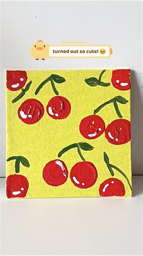 Easy Cherry Mini Canvas Painting | Satisfying Acrylic Art with Palette Knife #shorts #aestheticart