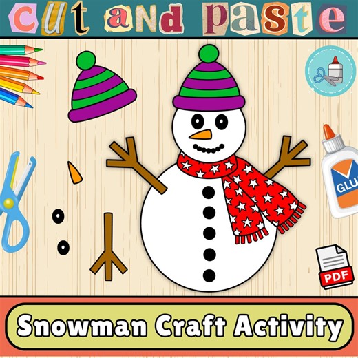 Build a Snowman Craft Template | Winter Bulletin Board Craft | Cut & Paste Activity (PDF) - Etsy