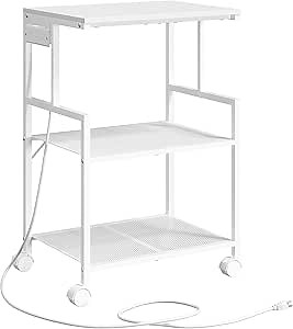 Large Printer Stand with Height Adjustable Storage Shelf, 23.6 x 23.6 Inches Square Printer Table with Industrial Wheels, Multi-use 3 Tier Rolling Printer Cart for Home Office - White