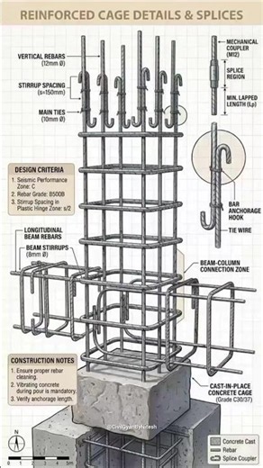 Column Reinforcement Details Explained | Beam Column Joint | Civil Engineering #shorts