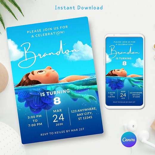 Luca Birthday Invitation, Luca Digital Invitation, Luca Printable Invitation, DIGITAL FILE, Italian Luca Canva - Etsy