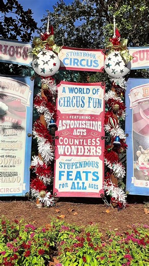 🎪🎄✨ Step right up for some holly jolly fun under the Big Top! The entrance to Storybook Circus is sparkling with holiday magic at Magic Kingdom — twinkling lights, garlands, and whimsical touches straight from the pages of a Disney storybook! 🎅🏼🎁🎠 Located in Fantasyland, this playful corner of the park is home to Dumbo the Flying Elephant, The Barnstormer featuring Goofy, and the adorable Casey Jr. Splash ‘N’ Soak Station! 🐘🎢💦 It’s where Disney magic meets circus cheer — the perfect spo
