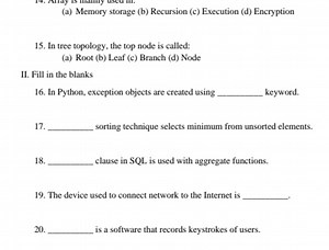 Multiple Choice QuestionsArray is mainly used in:(a) Memory ... | Filo
