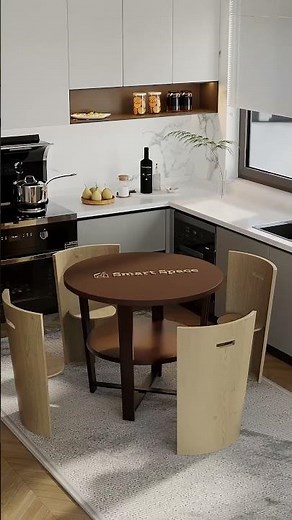 Design Concept. Round Table with Hidden Curved Chairs