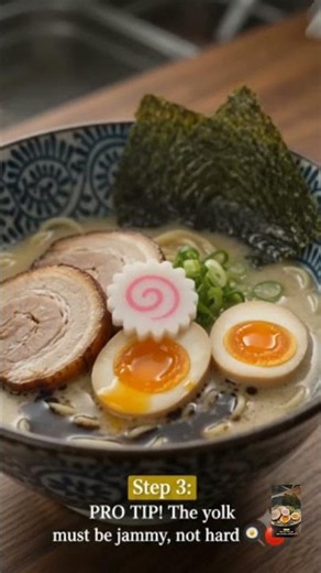 Authentic Japanese Tonkotsu Ramen 🍜 | Rich Broth & Ultimate Noodle Pull! #shorts