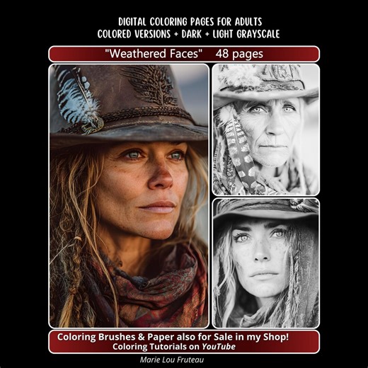 Grayscale Coloring Pages for Adults | Digital Download | Realistic Women's Portraits | 48 "weathered Faces" - Etsy Australia
