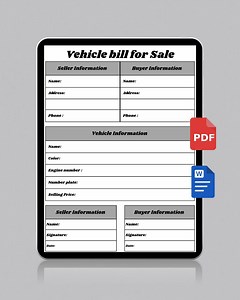 Vehicle Bill of Template | Car, Motorcycle, Boat (PDF) - Etsy