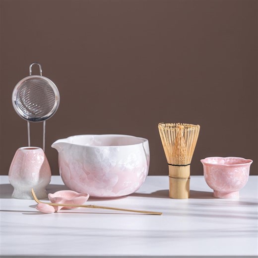 Matcha Set Pink Crystal Glaze Ceramic Bowl With Cup Bamboo Whisk Tea Ceremony Kit - Etsy