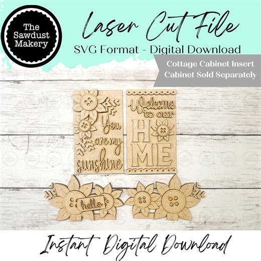 Add-on Sunflower Cottage Cabinet Insert SVG | Laser Cut File | Cottage Cabinet Shelf Sitter | Seasonal Insert | Interchangeable Decor - Etsy