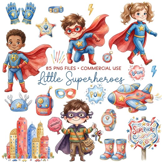 Superhero Kids Clipart Bundle, Boy Girl Hero & Villain Characters, Graphics Set PNG, Commercial Use - Etsy