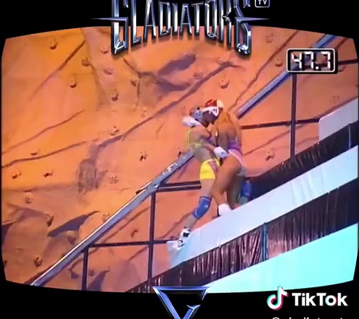 Taking a tumble! Gladiators Jet and Lightning aim to prevent Eunice and Kerryn from making it to the top of the Pyramid during the Grand Final of Series 3 (1994). #gladiators #gladiatorsready #contendersready #gladiatorstv #90s #90stv #90skids