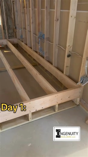 Ingenuity Builders on Instagram: "Kicking off an indoor sauna build in a Northern MN basement 🔨 Sauna, dressing room, zero-entry walk-in shower, and toilet/vanity all going into this space. With in-floor heat already in the concrete, we raised the floor instead of jackhammering for plumbing. With 9-foot ceilings, we framed with 2x8s — even though 2x6s met code — to create a stiffer floor for tile and long-term durability. The zero-entry shower area will be notched down where needed due to the s