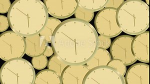 Golden Alarm clocks falling down with depth of field effect. 12 hours over 30 seconds. Seamlessly loops. Iolated on white, Full HD video. Stock Video