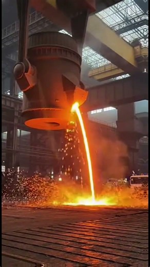 A leaking steelmaking ladle turning the foundry floor into a river of molten metal #industrial